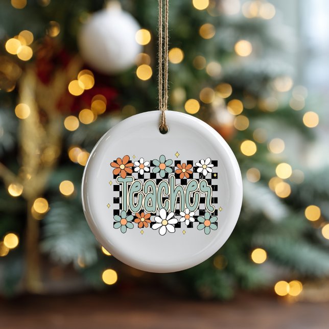 Adorno De Cerámica Floral Teacher Ceramic Ornament (Floral teacher ornament)