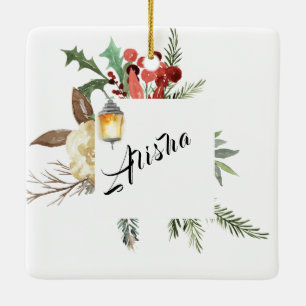 Adorno De Cerámica Florales de Navidades personalizados con lámpara d