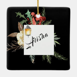 Adorno De Cerámica Florales de Navidades personalizados con lámpara d