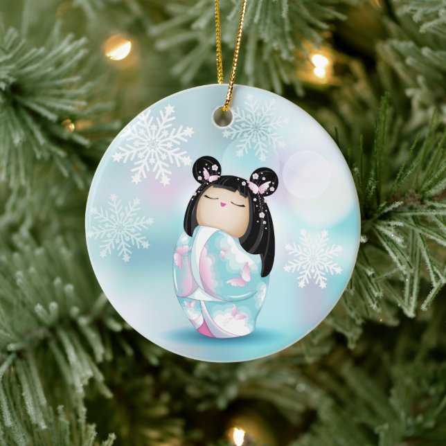 Adorno De Cerámica Florecimiento del cerezo Kokeshi Doll Invierno Cop (Árbol)
