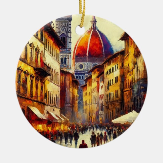 Adorno De Cerámica Florencia, Calle Italia con pintura Duomo (Frente)