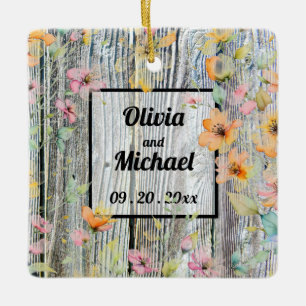 Adorno De Cerámica Flores acuáticas botánicas de escritura Barnwood