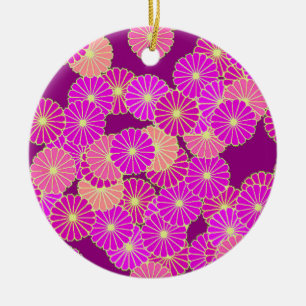 Adorno De Cerámica Flores Art Decó en tonos violeta y coral