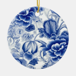 Adorno De Cerámica Flores azul índigo