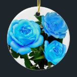 Adorno De Cerámica Flores azules rosas azules azules<br><div class="desc">Románticas invitaciones de boda de rosas blancas y blandas,  perfectas para cualquier época del año. - el color de fondo es personalizable!</div>