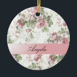 Adorno De Cerámica Flores chic de Shabby antiguas personalizadas<br><div class="desc">Un diseño de estampado floral de estilo vintage sobre fondo blanco.La idea de regalo romántica perfecta. Haga clic en el botón Personalizar para cambiar fuentes,  mover texto y personalizar de su diseño.</div>