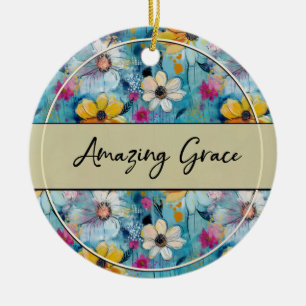 Adorno De Cerámica Flores de Acuarela Azules Amazing Grace