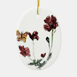 Adorno De Cerámica Flores de amapola de mariposa