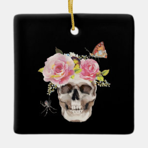 Adorno De Cerámica Flores de calavera Mariposa Araña Regalo Halloween