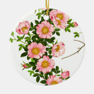 Adorno De Cerámica Flores de cerezo japonesas vintage, rosa y oro