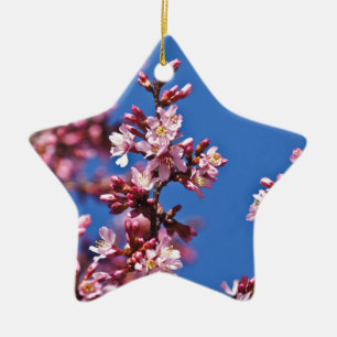 Adorno De Cerámica Flores de Cerezo Sakura Tocando Azul