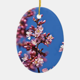 Adorno De Cerámica Flores de Cerezo Sakura Tocando Azul