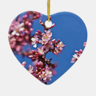 Adorno De Cerámica Flores de Cerezo Sakura Tocando Azul