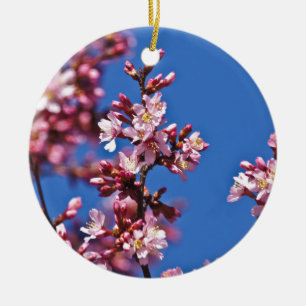 Adorno De Cerámica Flores de Cerezo Sakura Tocando Azul