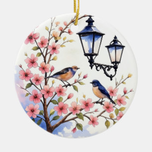 Adorno De Cerámica Flores de cerezo y aves