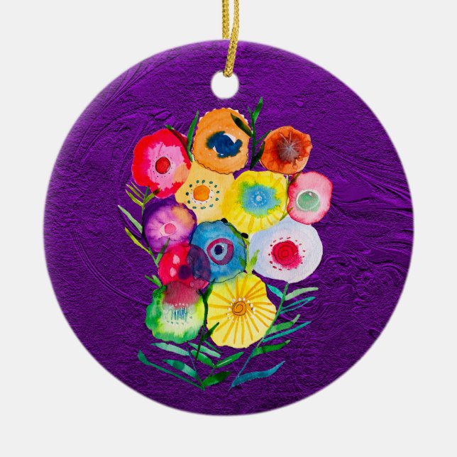 Adorno De Cerámica Flores de colmenillas moradas florales (Frente)