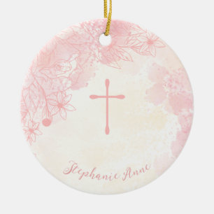 Adorno De Cerámica Flores de comunión acuarelas rosas