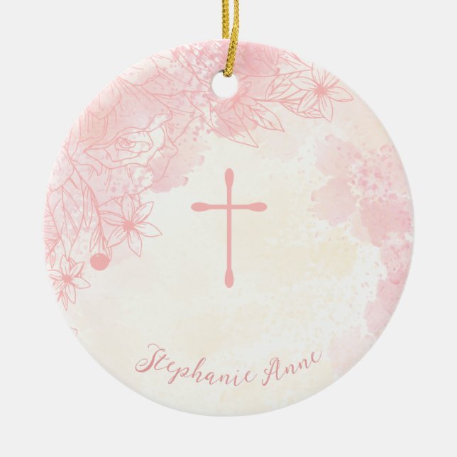 Adorno De Cerámica Flores de comunión acuarelas rosas (Frente)