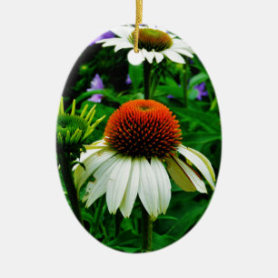 Adorno De Cerámica Flores de Cono blancas y Naranjas