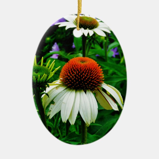 Adorno De Cerámica Flores de Cono blancas y Naranjas (Frente)