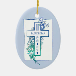 Adorno De Cerámica Flores de Cruz de Sacerdote Personalizadas