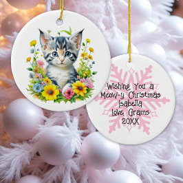 Adorno De Cerámica Flores de gatito de acuarela personalizadas de Nav