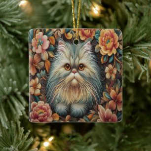 Adorno De Cerámica Flores de gatito persa, gato persa floral