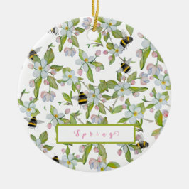 Adorno De Cerámica Flores de jardín de primavera y abejorros