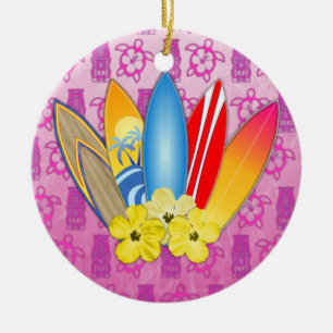 Adorno De Cerámica Flores de la tabla hawaiana y del hibisco