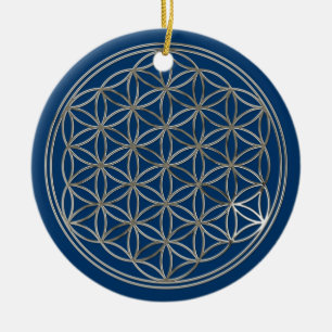 Adorno De Cerámica FLORES DE LA VIDA - oro + plata / azul + rojo