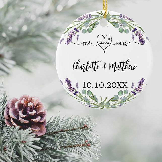 Adorno De Cerámica Flores de Lavender nombra a mr mrs recién casados (Subido por el creador)