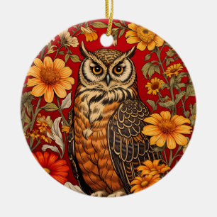 Adorno De Cerámica Flores De Lechuza Y Zinnia A La Rasa