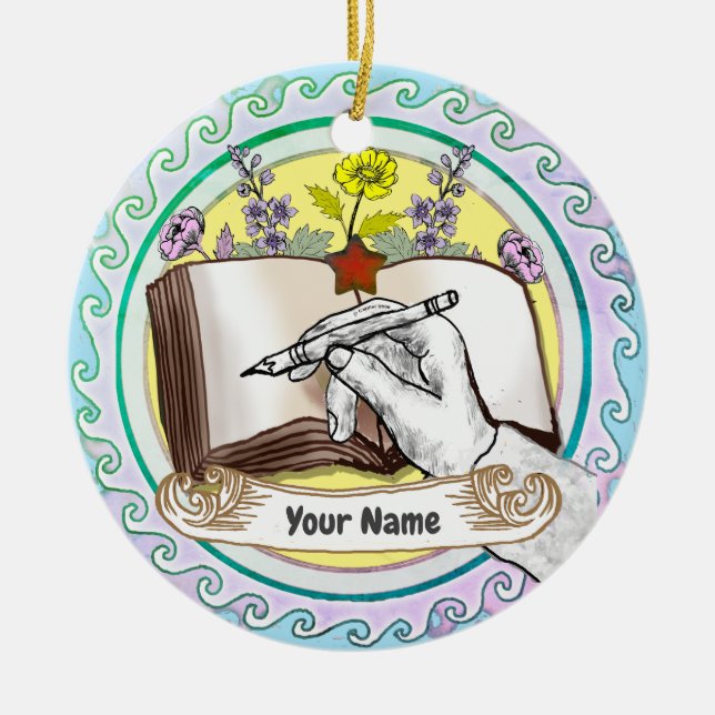 Adorno De Cerámica Flores de mano de libro (Frente)