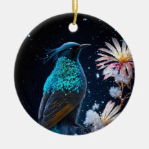 Flores de Nieve de Pájaro Azul Felices Fiestas