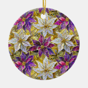 Adorno De Cerámica Flores de Pascua de Navidad Rosa Purpura Oro Blanc