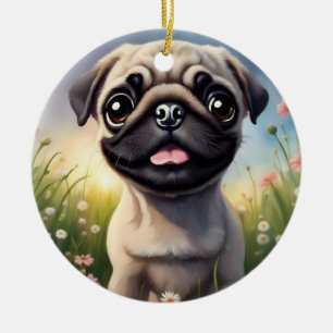 Adorno De Cerámica Flores de Pug
