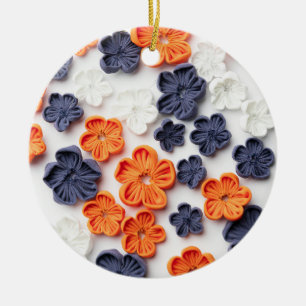 Adorno De Cerámica Flores de tela cosida artesanal de primavera azul 