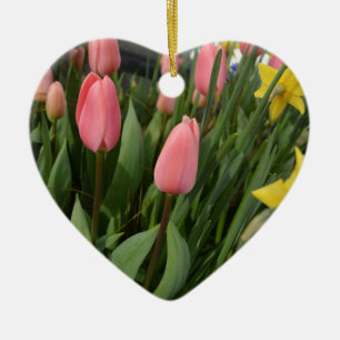 Adorno De Cerámica Flores de tulipán rosado de primavera feliz cumple