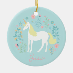 Adorno De Cerámica Flores de unicornio de color rosa Aqua personaliza