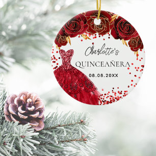 Adorno De Cerámica Flores de vestir rojas Quinceanera blanco