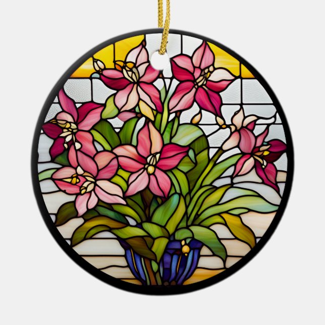 Adorno De Cerámica Flores de vidrio manchado (Frente)