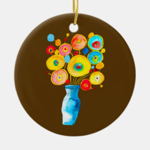 Adorno De Cerámica Flores divertidas arte acuarela