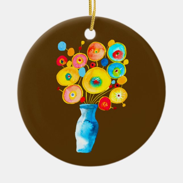 Adorno De Cerámica Flores divertidas arte acuarela (Frente)