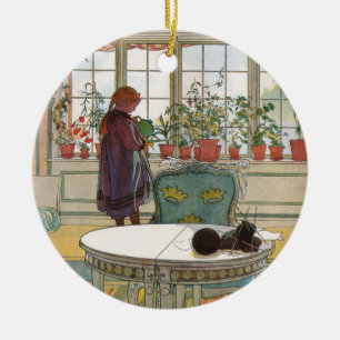 Adorno De Cerámica Flores en el alféizar de una casa Carl Larsson