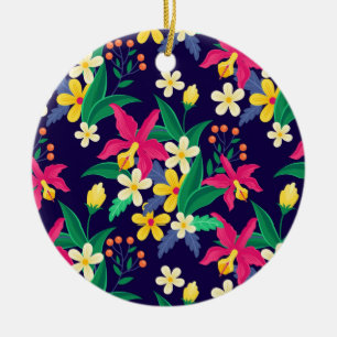 Adorno De Cerámica Flores Exóticas Coloridas Patrón de Hojas-23021