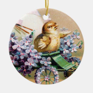 Adorno De Cerámica Flores florales de pollo de pollo de Pascua