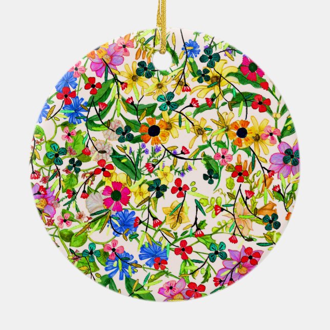 Adorno De Cerámica Flores florales de primavera alegres (Atrás)
