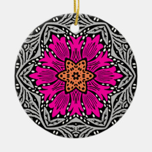 Adorno De Cerámica Flores geométricas - rosa y gris de la fucsia
