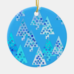 Adorno De Cerámica Flores modernas árboles de Navidad - azul cielo