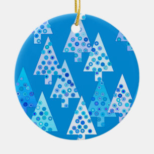 Adorno De Cerámica Flores modernas árboles de Navidad - azul marino